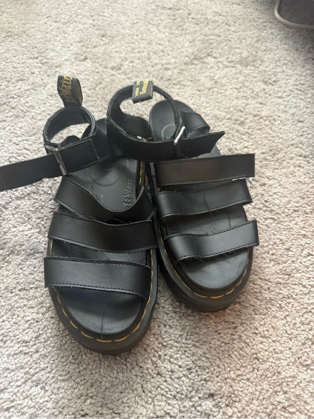 Dr. Martens Black Sandal with Yellow Stitching